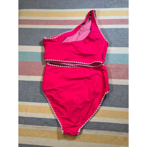 NWOT, Hot Pink One Shoulder Embroidered Bikini, Size Small - Picture 3 of 8